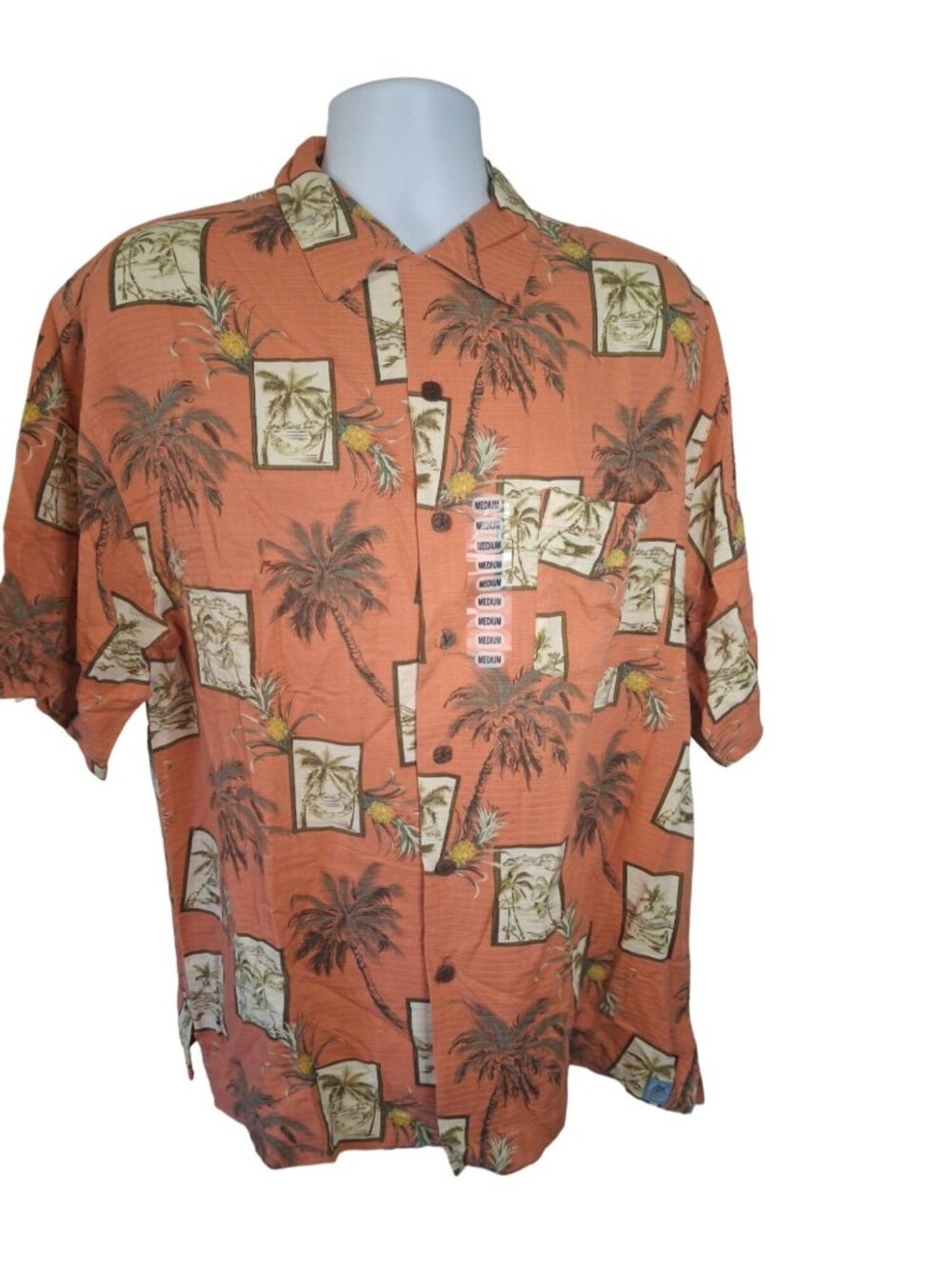 Tommy Bahama Silk Hawaiian Shirt M Orange Palm Tropical Resort Camp Aloha Resort